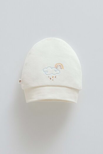 Caramell Star Point Embroidered Velvet Beret Ecru