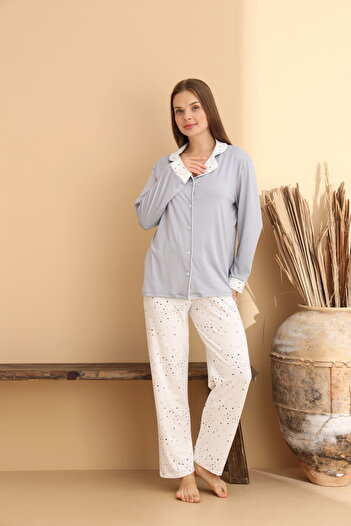 ELİTOL Star Patterned Gray Women's Pajama Set