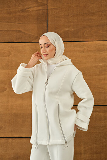 LOCCO Women's Zipper Detailed Double Suit White