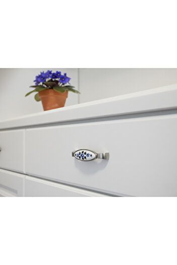 Karan Porselen 128mm Hand-Painted Inox Kitchen, Cabinet, Drawer Handle