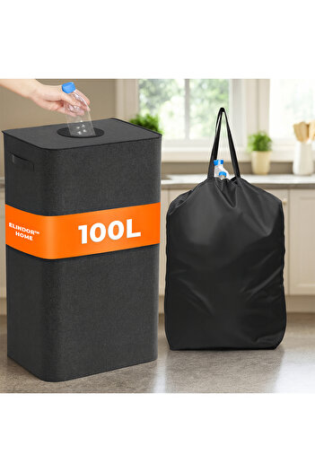 Elindor ® Recycling Bin, 100L Capacity, Made of Textile with Reinforced Lid, 42 x 32 x 75 cm, Black