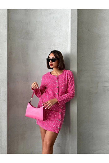 Işıltı kidss Jacketed skirt suit chl fabric fuchsia h24443