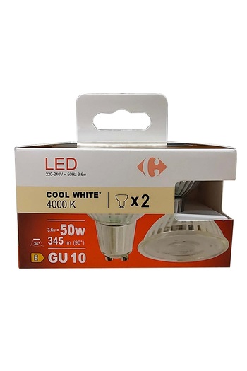 Carrefour Home Set 2 becuri LED Carrefour, GU10, 50 W, 345 lm, 4000 K, Alb rece