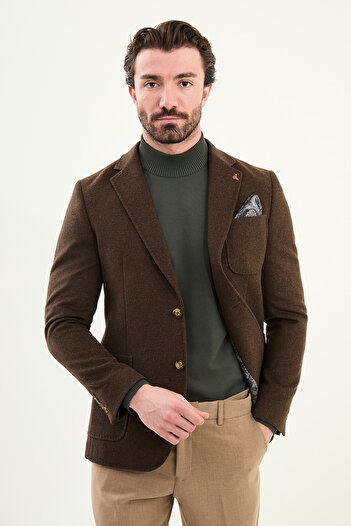 Mcr Plain Slim Fit Wool Men's Jacket with Pocket Detail and Handkerchief Detail Light Brown - 44316.25K