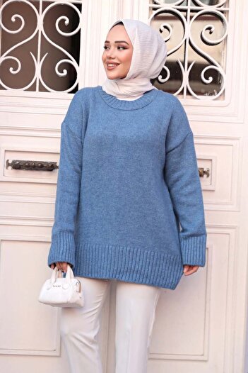 N.S NEVA STYLE Blue Hijab Knitwear Sweater Tunic 55551m