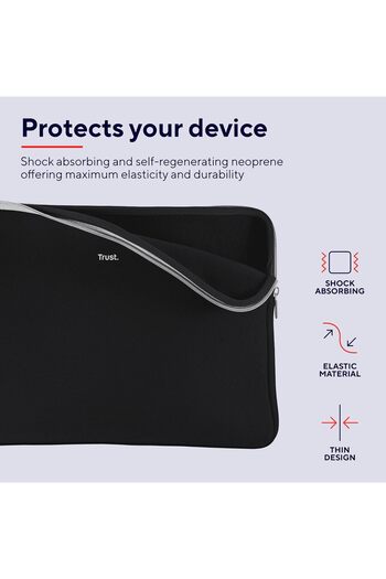 Trust Primo Soft 13.3 Inch Laptop Sleeve, Neoprene Material, Shock Absorption, With Zipper, Black