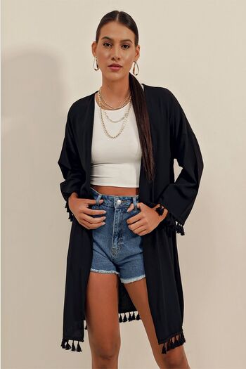 Hiccup Bdart Pompom Detailed Midi Beach Kimono