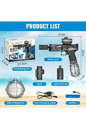 AYEBIA Electric Water Guns, 320ML Full Automatic Electric Squirt Gun with Muzzle Flash