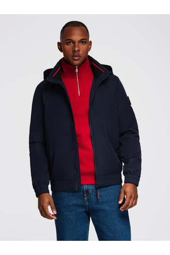 OMBRE Men's Hooded Jacket with High Collar - Navy V2 OM-JANP-0222