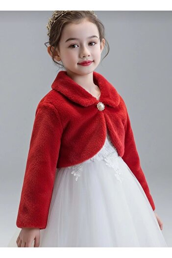 KT PERA BABY Girls' Furry Plush Bolero