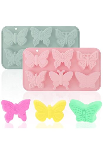 Generic 2 PCS Butterfly Silicone Molds for Chocolate, Bakeware, and Candy (Blue+Pink, One Size)