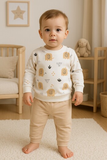 dinamik çocuk Baby Boy/Child Elephant Patterned 2-Piece Set Sweatshirt and Sweatpants 6-9-12-18Months