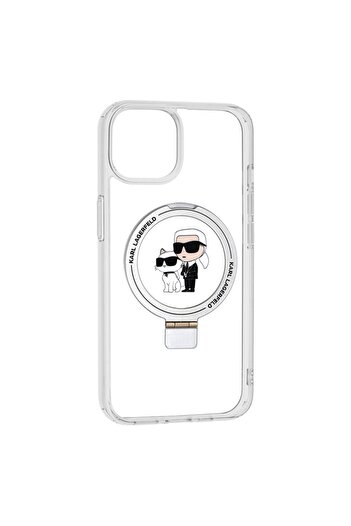 Karl Lagerfeld Case for iPhone 14, Hardcase Ring Stand MagSafe - White