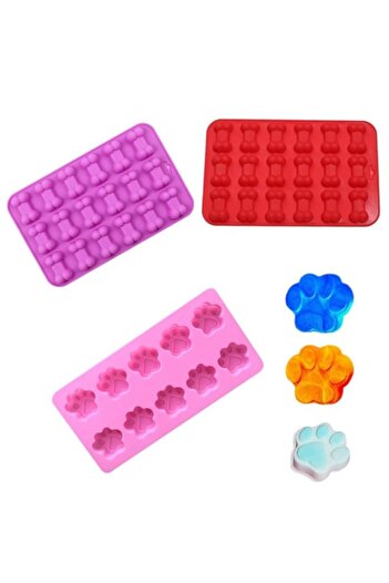 Generic CuiCanfla 3 Pcs Silicone Ice Molds Trays with Puppy Dog Paw and Bone Shape, Non-Stick Silicone Cand