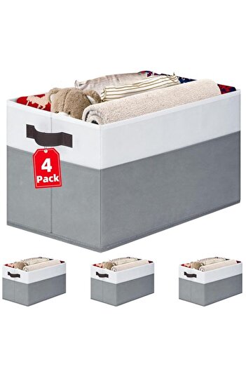 Generic 3Clock 4 Pack Large Storage Baskets for Shelves | Fabric Closet Organizers and Storage Bins with Ha