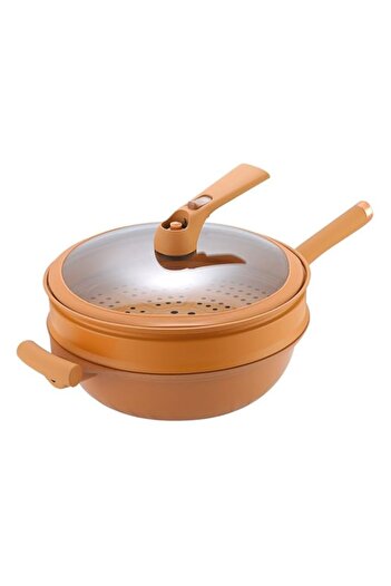 Generic KNITTERS Non-Stick Clay Wok with Steamer, Multifunctional Pottery Clay Wok, 2 In 1 Frying Pan Set,