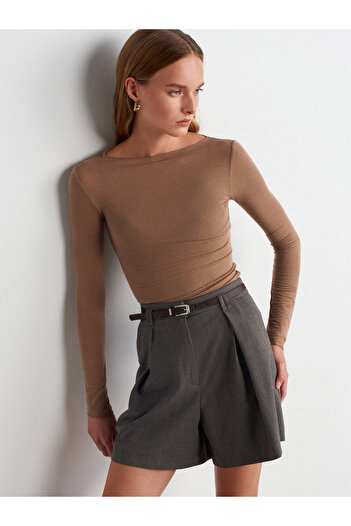 Dilvin 32122 Boat Neck Modal Cashmere Ultra Light Blouse