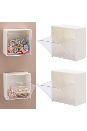 Generic 2 PCS Cotton Pad Holder and Dispenser, Wall Mounted Bathroom Organizer with Storage Box for Cotton
