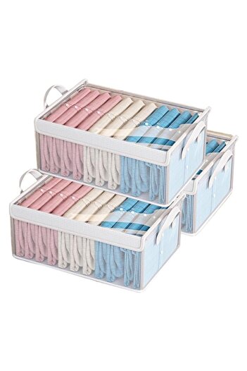 Generic Set of 3 Clothes Storage Boxes with Lid, Wardrobe Storage Organiser, Clear Foldable Storage Boxes w