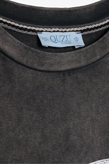 Quzu Washable Paris Printed Oversize T-Shirt Anthracite