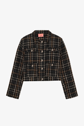 Quzu Double Pocket Buttoned Tweed Jacket Black