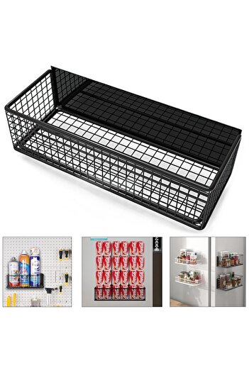 Generic Magnetic Storage Basket for Fridge and Whiteboard – Large Black Metal Wire Organizer with Pen Holde