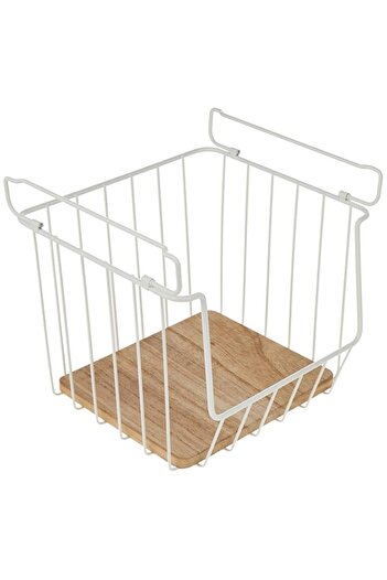 Generic iDesign 709748 Wire and Paulownia Wood Open Front Bin, 10-Inch x 10-Inch x 8-Inch Size, White