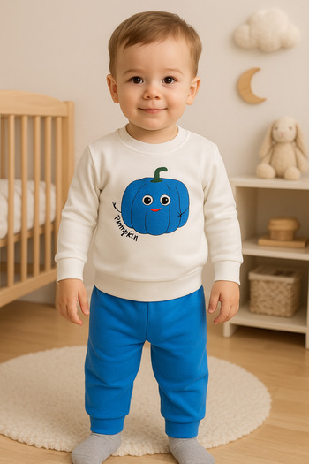 dinamik çocuk Baby Boy/Child Cute Pumpkin Embossed Patterned 2-Piece Set Top and Bottom 2-Thread Seasonal 6-9-12-18 Months