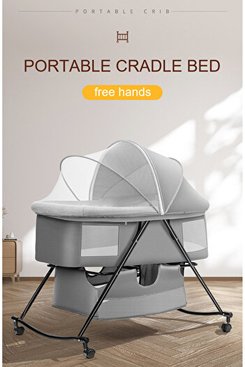 Saharaz Baby Cradle Bed,Portable Folding Bassinets Rocking,with Breathable Net and Mattress,Gift for Baby