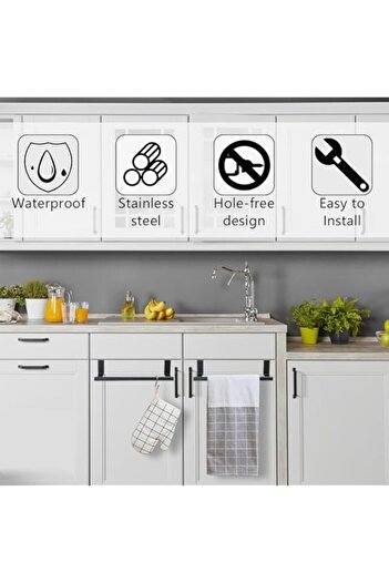 Generic Bolivia's Kitchen Towel Holder, 2 PCS Durable Black Towel Holder, Space-Saving Towel Bar, Over Door