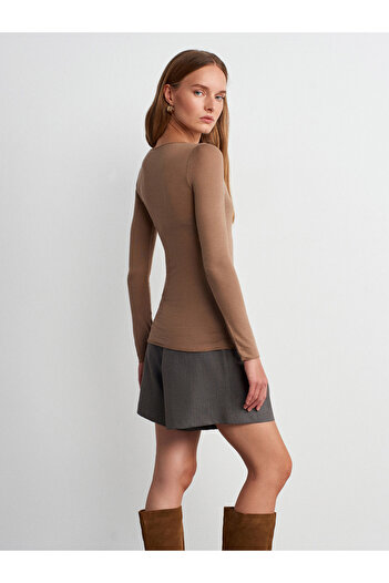 Dilvin 32122 Boat Neck Modal Cashmere Ultra Light Blouse