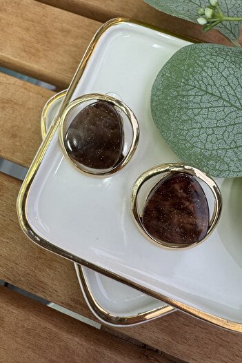 My Joyas Design Silvery Brown Stone Mng Earrings