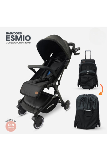 Babydoes ESMIO - Baby Stroller, 5-Point Harness, Single Hand Fold, 0-4 Years (Up to 20 kg) - Black