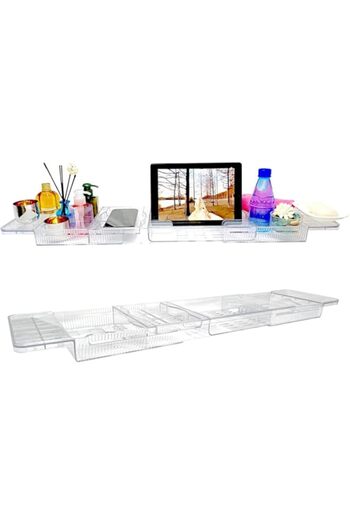 Generic Tazweeq Adjustable Bath Tray for Tub, Large Capacity, Easy to Clean, Transparent Acrylic Material,