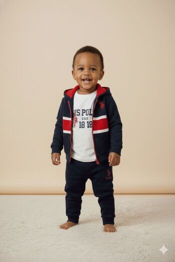 U.S. Polo Assn. Çaren Kids - Baby Boy 3-Piece Set - Hooded, Zipper Closure Cardigan - Long Sleeve Sweatshirt - Pants