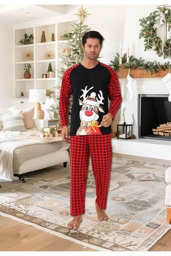 Welike Men's Christmas Reindeer pajamas with bell