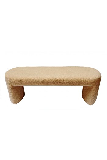 Danube Home Edlyn Light Brown Boucle Fabric Bench - Solid Wood Seating with 2-Year Warranty - 129x45x44cm