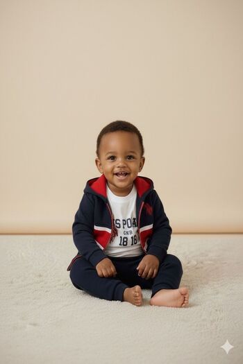U.S. Polo Assn. Çaren Kids - Baby Boy 3-Piece Set - Hooded, Zipper Closure Cardigan - Long Sleeve Sweatshirt - Pants