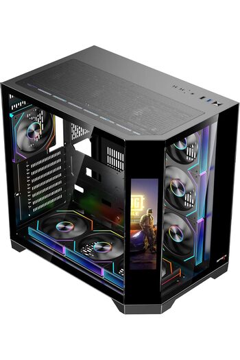 SPEARPC علبة كمبيوتر Spear PC DOST60PLUS ARGB ATX بشاشة 9.2 بوصة، و7 مراوح ARGB وجهاز تحكم عن بُعد، وزجاج مقسّى