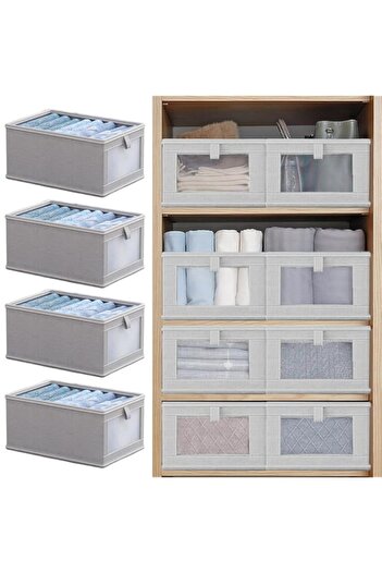 Generic Aowin 4 Pack Linen Closet Organizers and Storage Bins,Closet Storage Containers with Clear Window,L