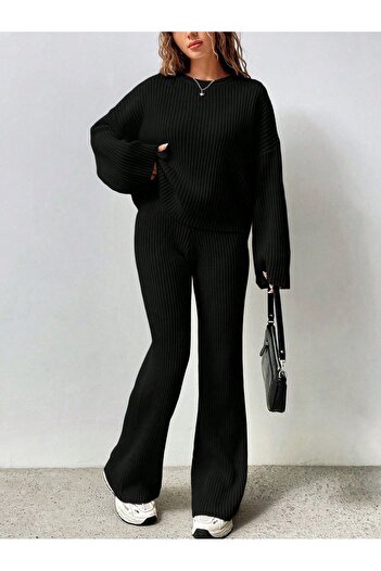 Puella Tkm0004 Women's Spain Ribbed Spanish Sleeve Sweater-Spanish Leg Pajama Knitwear Set