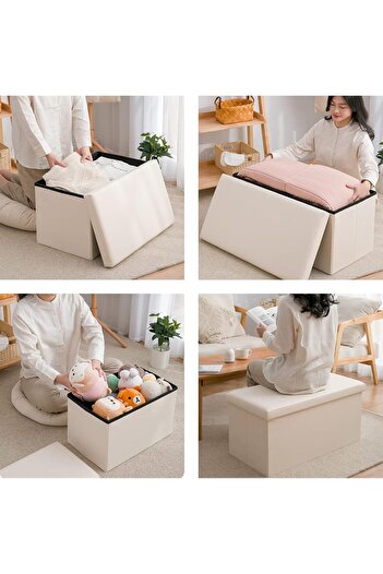 Crestj Foldable Storage Ottoman,Storage Ottoman Bench,Leather Footrest Shoe Bench with Large Storage Space,
