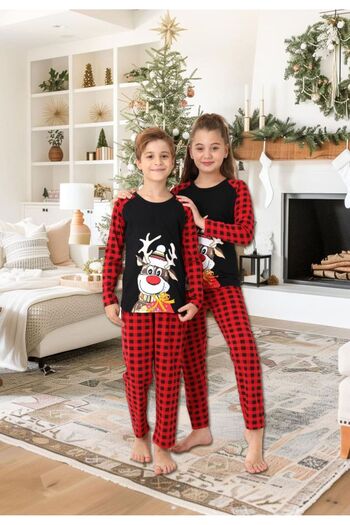 Welike Children's pajamas with Christmas motifs, reindeer and bell