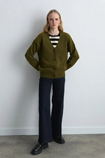 Gusto Wool Knitwear Cardigan - Khaki