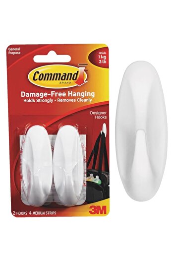 Generic Command Bath Hooks (Pack Of 2) (One Size) (White)