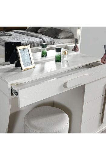 Danube Home Erza White Dresser with Mirror & Stool - 4 Drawers, 2-Year Warranty, Stylish Bedroom Storage