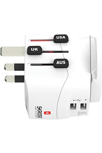 SKROSS Pro 2xA Light USB World Adapter, White