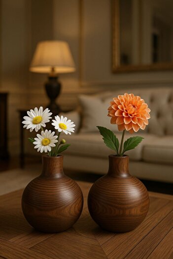 ENYAZA(2024) 2-Piece Nordic Style Wooden Handmade Decorative Modern Minimalist Vase Flower Holder Top Model