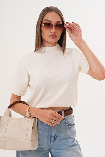 ŞİMAL Women's Half Fisherman Knitwear Knitted Short Sleeve Sweater 255174 -