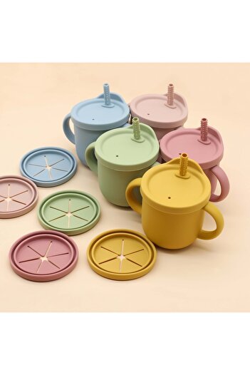 Choice Oliver Food grade silicone straw cup, snack cup with grinding rod, double handle cup